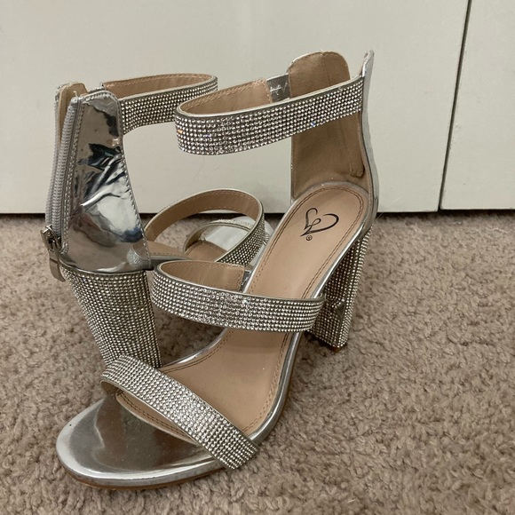 Sparkle Scene Rhinestone Chrome Block Heels - Picture 3 of 7